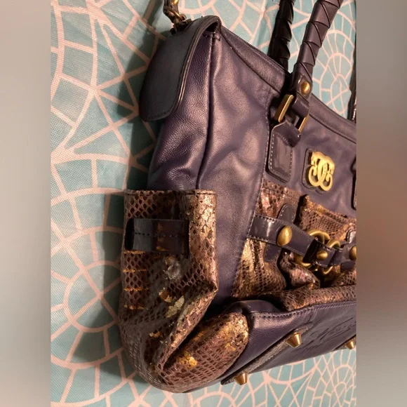 💛TODAY***$39***Vintage Sharif navy leather purse w metallic snakeskin accents. - Picture 8 of 10